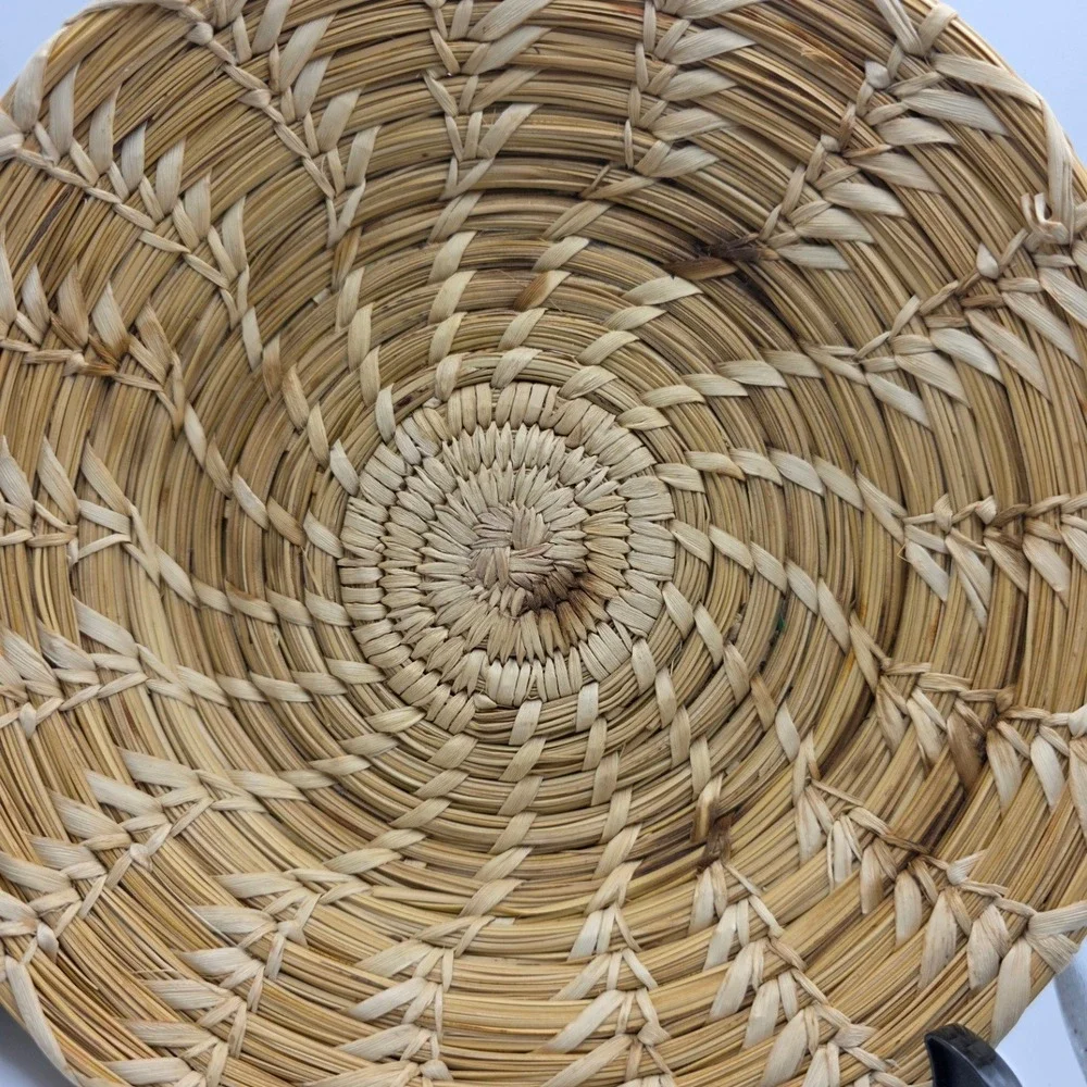 Handwoven Coiled Straw Basket Bowl Natural Round Boho Wall Decor 10 inch